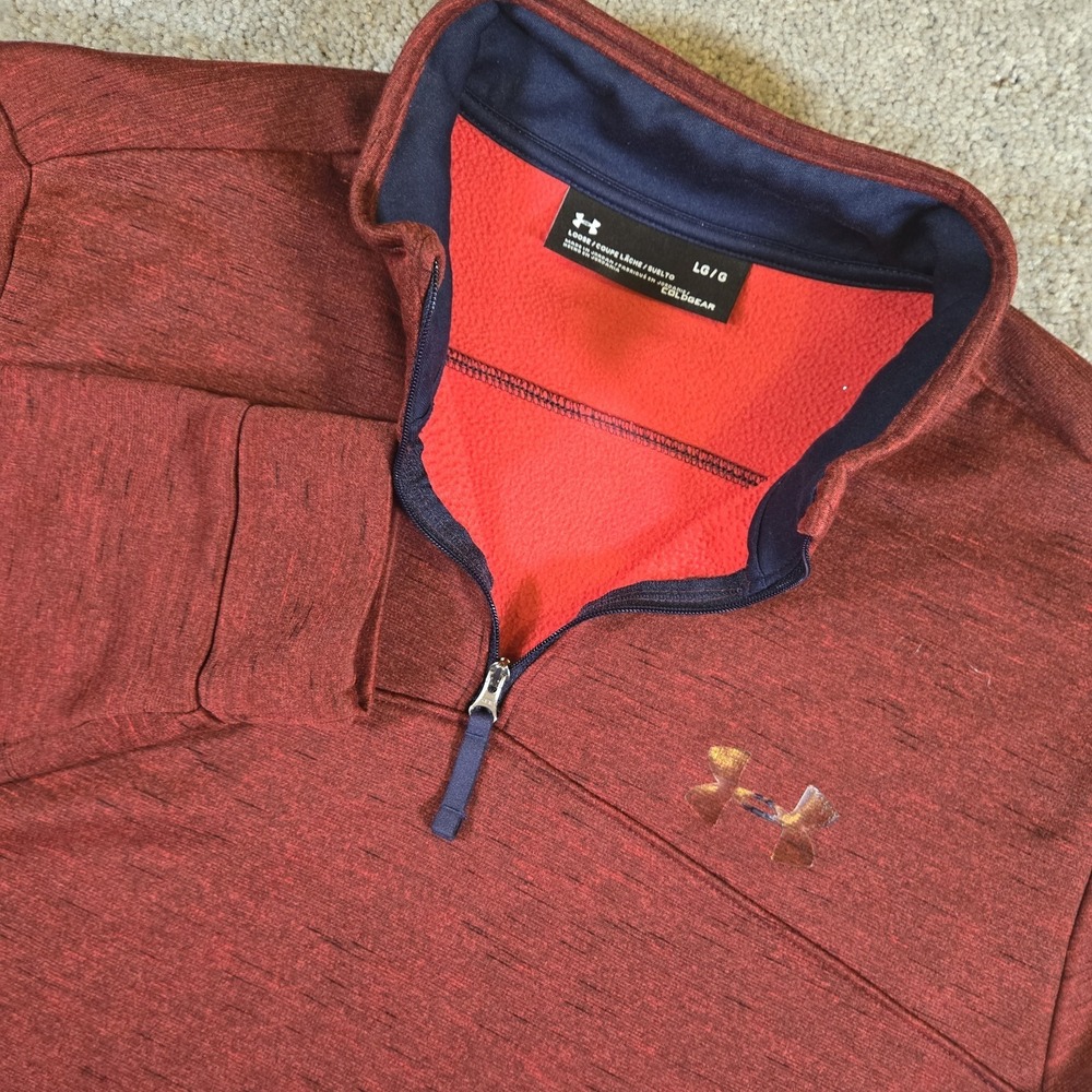 Under Armour ColdGear Sweatshirt Mens Large Red Heather Quarter Zip Pullover